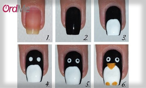 طرح های فانتزی برای لاک ناخن طرح پنگوئن