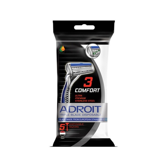تیغ یکبار مصرف سه لبه صابون دار 5 عددی مردانه ADROIT
