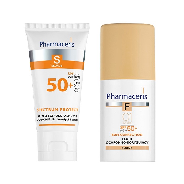 پکیج ضد آفتاب اسپکترام پروتکت Pharmaceris + کرم پودر پروتکتیو کارکتیو 01 Pharmaceris