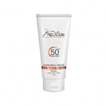 کرم ضد آفتاب بی رنگ مناسب پوست چرب و معمولی Medisun SPF50