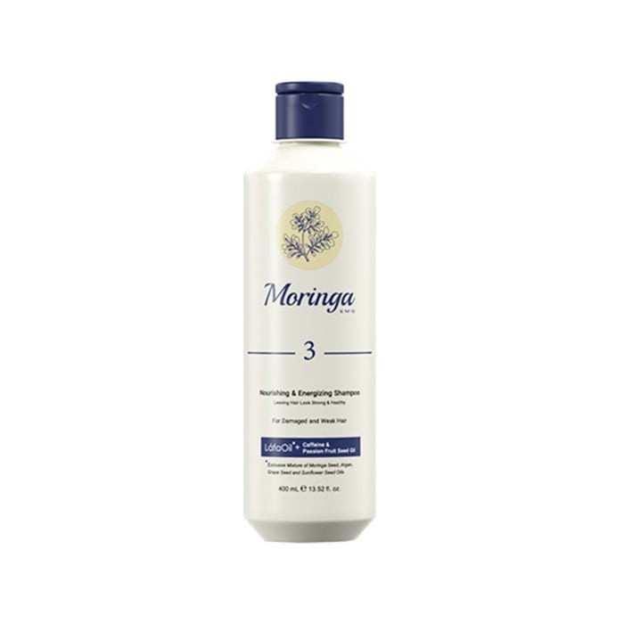 شامپو مغذی و انرژی‌ بخش مناسب موهای آسیب‌دیده و ضعیف Moringa Emo 400ml
