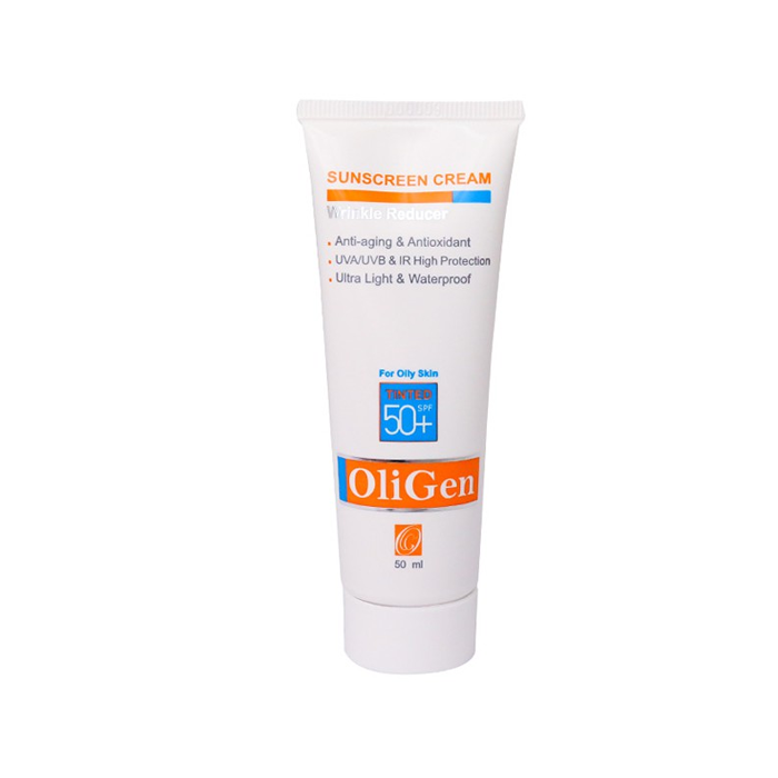 کرم ضد آفتاب و ضد چروک رنگی پوست چرب Oligen SPF50