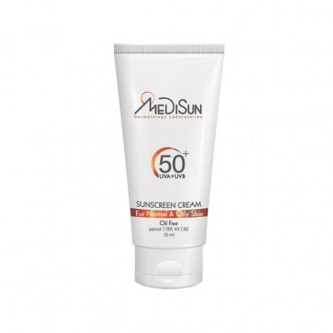 کرم ضد آفتاب بی رنگ مناسب پوست چرب و معمولی Medisun SPF50