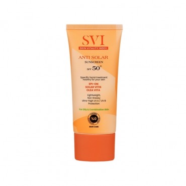 کرم ضد آفتاب SVI مدل بی رنگ پوست چرب SPF50